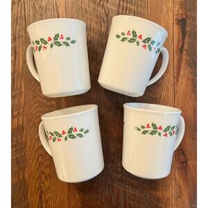 4 Corning Corelle Holly Berry Corning Glass Coffee Cups Mugs Holiday Christmas